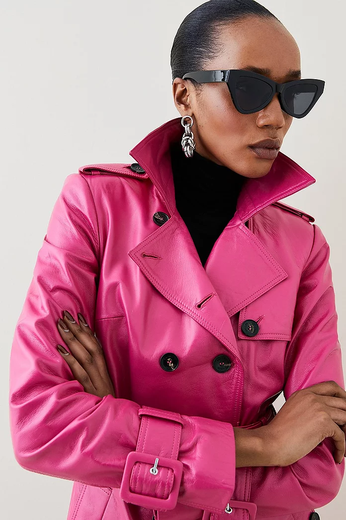 18.01 Leather Trench Coat | Karen Millen 18.01 Leather Trench Coat | Karen Millen
